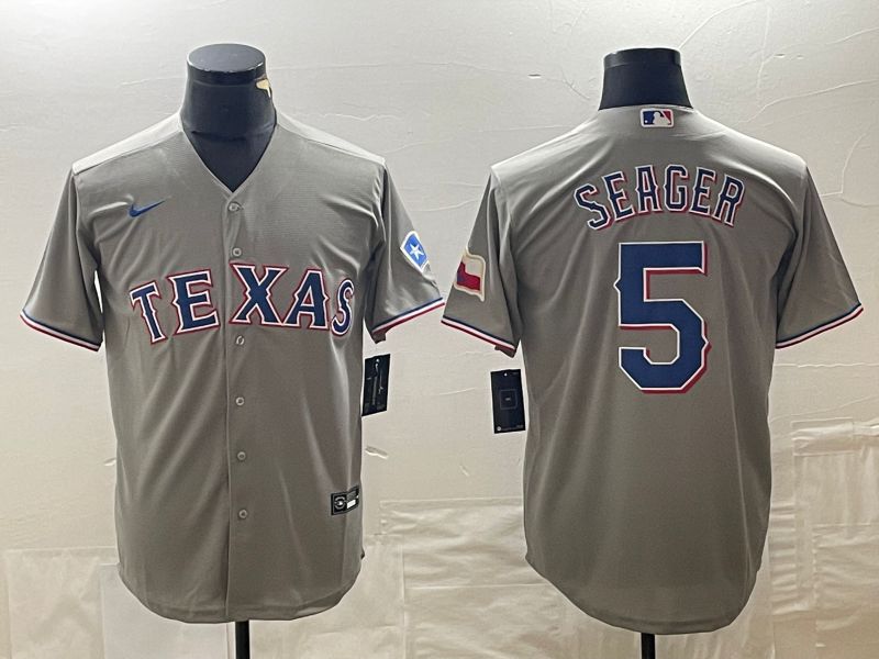 Men Texas Rangers #5 Seager Grey Game Nike 2023 MLB Jersey style 1->women mlb jersey->Women Jersey